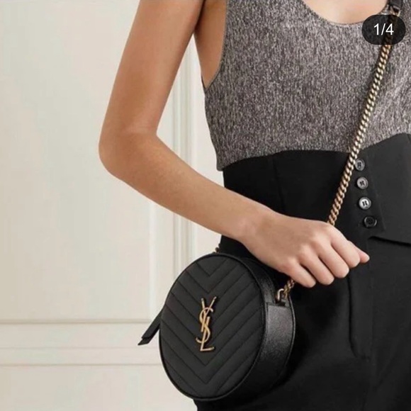 Saint Laurent Black Quilted Round Crossbody Camera Bag with Gold YSL Logo - Picture 3 of 10